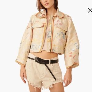 Free People Margot Floral Embroidered Crop Jacket